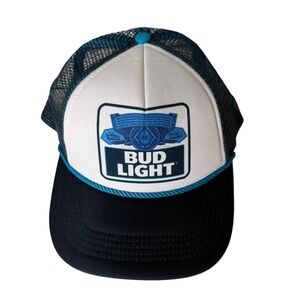 NWT Bud Light Trucker Hat Snapback Mesh Rope Cap Black Blue Beer Promo New